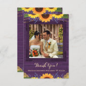 紫素朴の木がヒマワリの結婚写真 サンキューカード (正面/裏面)