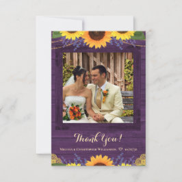 紫素朴の木がヒマワリの結婚写真 サンキューカード