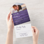 紫素朴の木の糸ライトフォトズ結婚ズ オールインワン招待状 (貼ってはがせる)