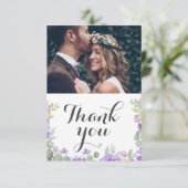 紫素朴の水彩フローラ結婚お願い サンキューカード (スタンド正面)