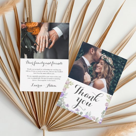 紫素朴の水彩フローラ結婚お願い サンキューカード