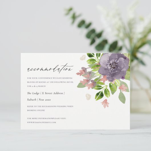 紫素朴の野生の花と葉の宿泊施設 エンクロージャーカード (スタンド正面)