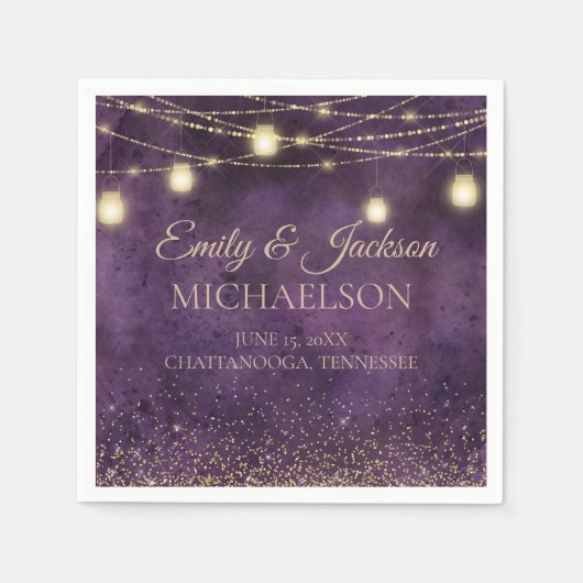 紫素朴エレガントの金ゴールド列ラ結婚イト スタンダードカクテルナプキン (正面)