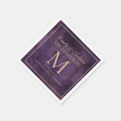 紫素朴エレガント金ゴールドモノグラ結婚ム スタンダードカクテルナプキン (角)