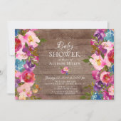 紫素朴ピンクフローラベビーシャワー招待状 招待状 (正面)