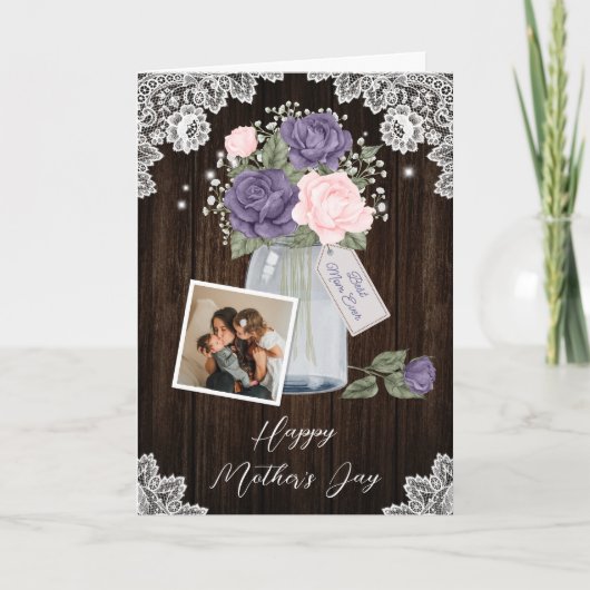 紫素朴ピンクフローラ写真母の日 カード (正面)