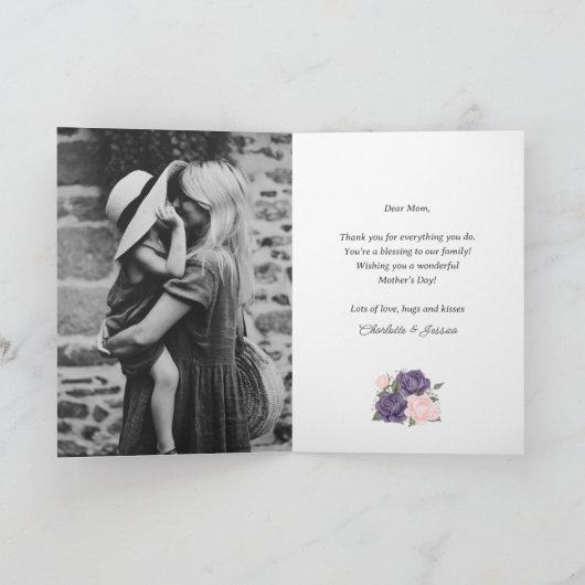 紫素朴ピンクフローラ写真母の日 カード (内部)