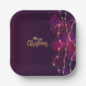 紫素朴ピンク黒金ゴールドネオン照明テーマ ペーパープレート (正面)