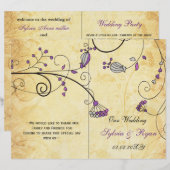 紫素朴フローラ折り曲げ，秋の結婚式プログラム (正面/裏面)