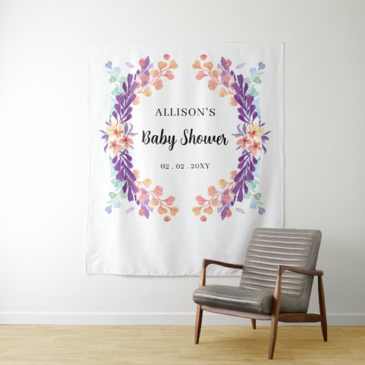 紫素朴フローラ赤ちゃんシャワー背景 タペストリー (インサイチュ)