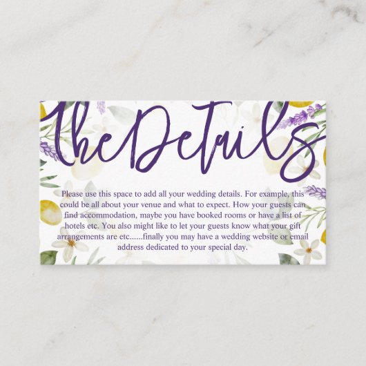 紫素朴書台本の結婚詳細 エンクロージャーカード (正面)