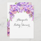 紫素朴水彩花赤ちゃんシャワー 招待状 (正面/裏面)