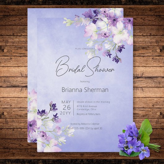 紫素朴水色フローラブライダルシャワー 招待状