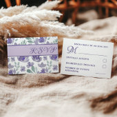 紫素朴水色フローラ結婚の 出欠カード