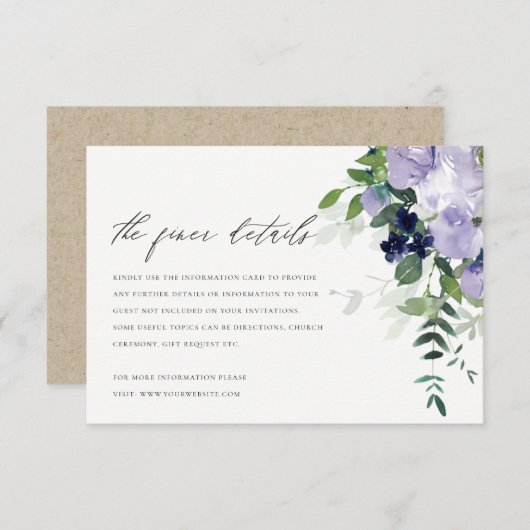 紫素朴紫フローラ葉結婚の詳細 エンクロージャーカード (正面/裏面)