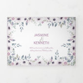 紫素朴色とピンク色のバラ結婚 三つ折り招待状 (カバー)