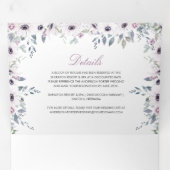 紫素朴色とピンク色のバラ結婚 三つ折り招待状 (内部最初)