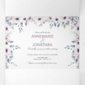 紫素朴色とピンク色のバラ結婚 三つ折り招待状 (内部中)