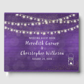 紫素朴色の木のメイスンジャーのストリングラ結婚イト ゲストブック (正面)