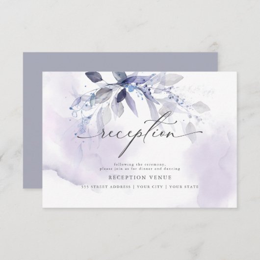 紫素朴色の葉の水の色披露宴 招待状 (正面/裏面)