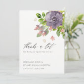 紫素朴色ピンクの野生の花と葉ありがとう サンキューカード (スタンド正面)