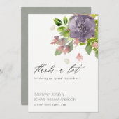 紫素朴色ピンクの野生の花と葉ありがとう サンキューカード (正面/裏面)