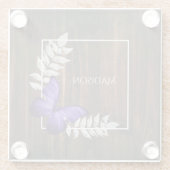 紫素朴蝶ガラスパーソナライズされたコースター ガラスコースター (裏面)