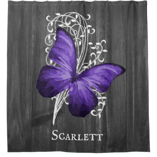 紫素朴蝶パーソナライズされた シャワーカーテン (正面)