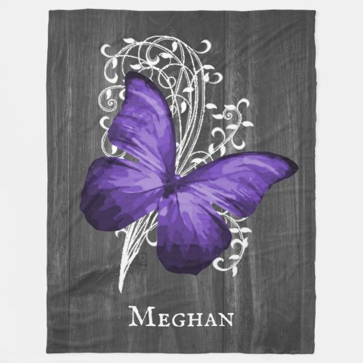 紫素朴蝶パーソナライズされた フリースブランケット (正面)