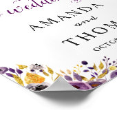 紫素朴金ゴールドフローラ結婚のウェルカムサイン ポスター (角)