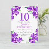 紫素朴10誕生日紫フローラ 招待状 (スタンド正面)