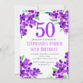 紫素朴50誕生日紫フローラ 招待状 (正面)
