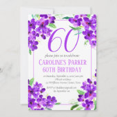 紫素朴60誕生日紫フローラ 招待状 (正面)