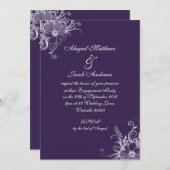 紫紫と白の花婚約パーティ 招待状 (正面/裏面)