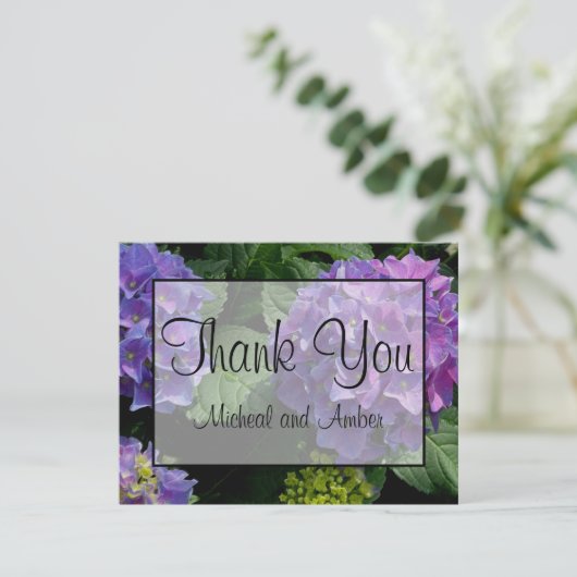 紫紫エレガント紫マゼンタピンク花模様アジサイ サンキューカード (スタンド正面)