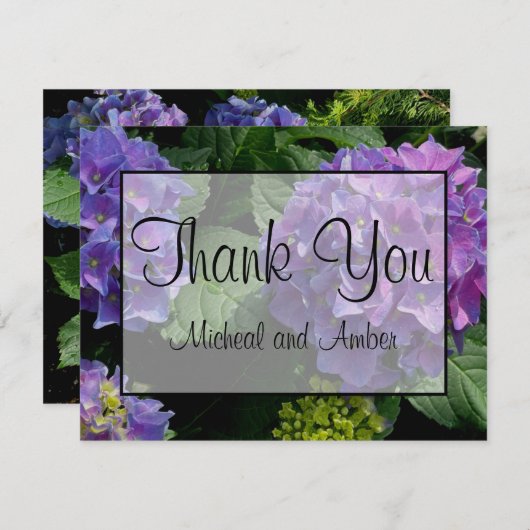 紫紫エレガント紫マゼンタピンク花模様アジサイ サンキューカード (正面/裏面)