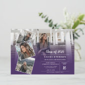 紫紫モダン紫色ミニマル写真卒業 招待状 (スタンド正面)