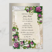 紫紫紫紫紫紫陽花とレースブライダルシャワー招待 招待状 (正面/裏面)