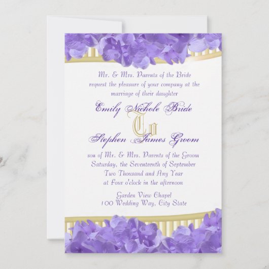 紫紫紫紫紫陽花と金ゴールドストライプ 招待状 (正面)