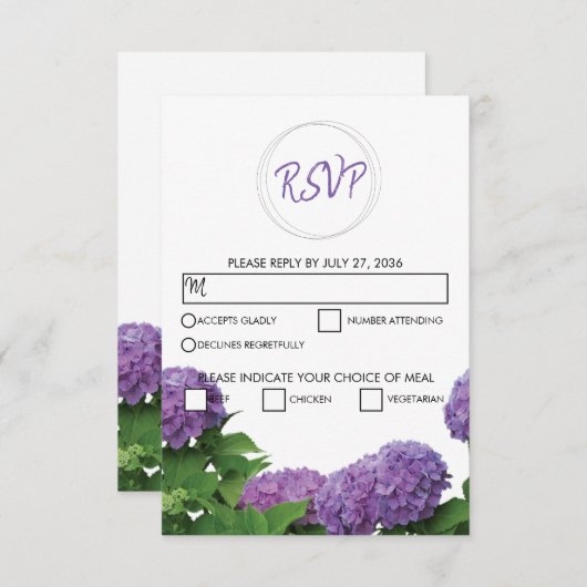 紫紫紫紫紫陽花エレガント結婚式RSVPカード 出欠カード (正面/裏面)