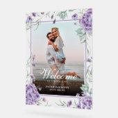 紫紫紫紫紫陽花フローラ結婚のウェルカムフォト アクリルサイン (傾斜)