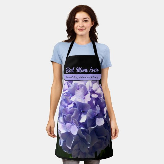 紫紫紫紫紫陽花最高の母今まで エプロン (着用した状態)