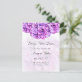 紫紫紫紫紫陽花結婚式の日付を保存 案内ポストカード (スタンド正面)