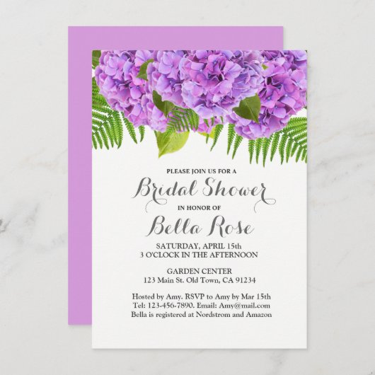 紫紫紫陽花のブライダルシャワー 招待状 (正面/裏面)