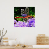 紫紫色の花の赤いトンボ ポスター (キッチン)