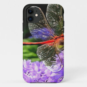 紫紫色の花の赤いトンボ iPhone 11 ケース