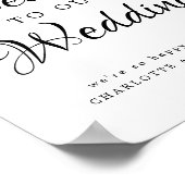 紫結婚とピンクの花が咲くウェルカムサイン ポスター (角)