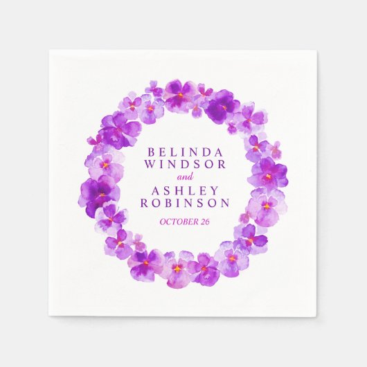 紫結婚のパンジーカスタムナプキン スタンダードカクテルナプキン (正面)