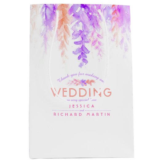 紫結婚のピンクの花感謝していは抱き枕 ミディアムペーパーバッグ (正面)