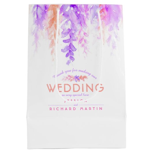 紫結婚のピンクの花感謝していは抱き枕 ミディアムペーパーバッグ (裏面)